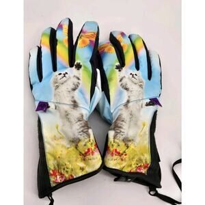 Celtek Maya Overcuff Snowboard Ski Gloves Kit N Play Rainbow Cat Kawaii Sz M